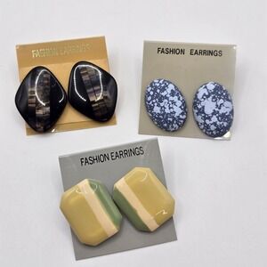 Vintage 80s Geometric Resin Post Earrings Set 3 Pairs Multicolor Bold Retro